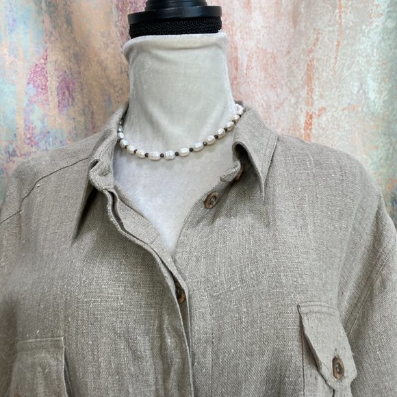 πHarve Benard Linen Casual Botton Down Blouse with short Sleeves - Picture 3 of 15